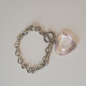 Cute Pink Heart Silver Tone Chain Bracelet